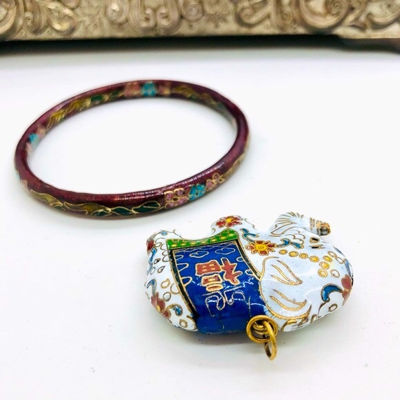 Vintage Cloisonne Elephant Pendant & Bangle - Picture 11 of 14